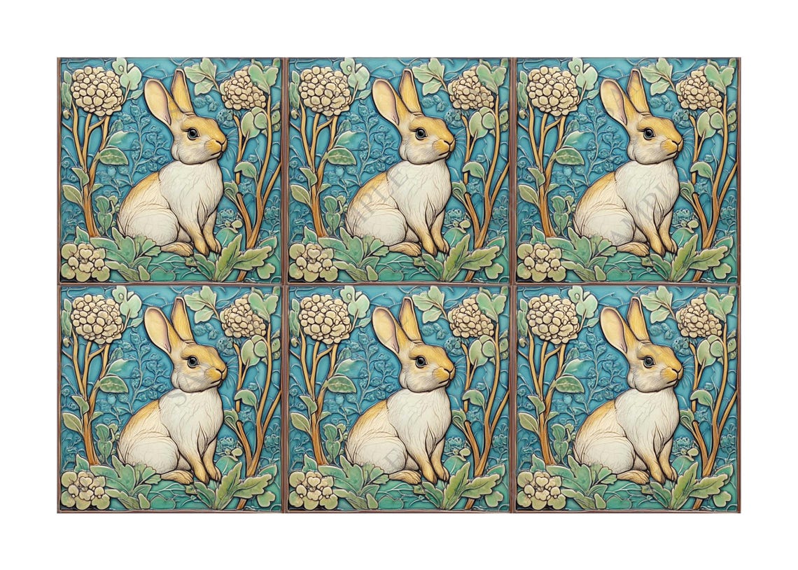 Bunny Rabbit Ceramic Tile - Vintage Design Rabbit Ceramic Tile - Rabbit ...