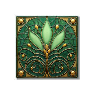 Green Decorative Art Nouveau Design Ceramic Tile Green Kitchen Backsplash Tile - Green Art Deco Bathroom Tile - Green Accent Tiles