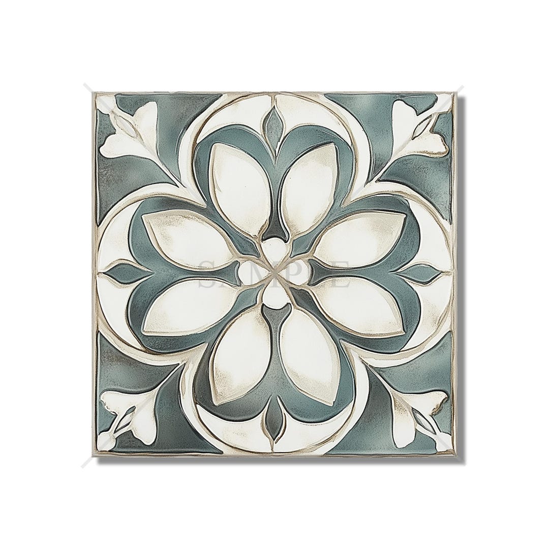 Green Ceramic Tile, Patterned Vintage Design, Kitchen Backsplash Tiles ...