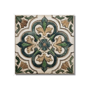 Green And Beige Ceramic Tile Vintage Aged Moroccan Tile Design - Green Kitchen Backsplash Tile - Bathroom Wall Tile - Green Patterned Tile