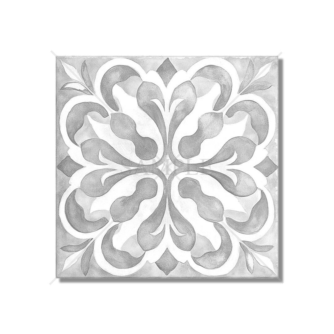 Gray and White Patterned Ceramic Tile Vintage Design Grey Ceramic Tile ...