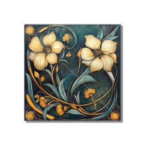 Blue Cream Vintage Art Nouveau Deco Design Ceramic Tile Art Nouveau Kitchen Accent Backsplash Floral Tile Art Nouveau Bathroom Free Shipping