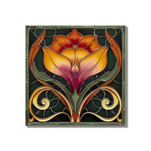 Green Orange Wine Red Floral Ceramic Tile - Vintage Art Nouveau Design Kitchen Backsplash Tile Bathroom Wall Tile Fireplace Ceramic Tile