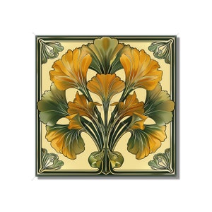Vintage Art Nouveau Ginkgo Design Ceramic Tile - Decorative Kitchen Backsplash Tile Bathroom Tile - Antique Design Decorative Ceramic Tile