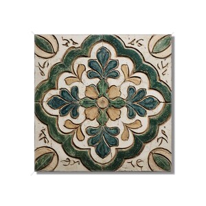 Green And Beige Ceramic Tile Vintage Aged Moroccan Tile Design - Green Kitchen Backsplash Tile - Bathroom Wall Tile - Green Patterned Tile