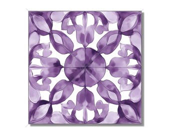 Purple And White Ceramic Tile - Purple Kitchen Backsplash Tile - Purple Bathroom Wall Tile - Patterned Ceramic Tile -