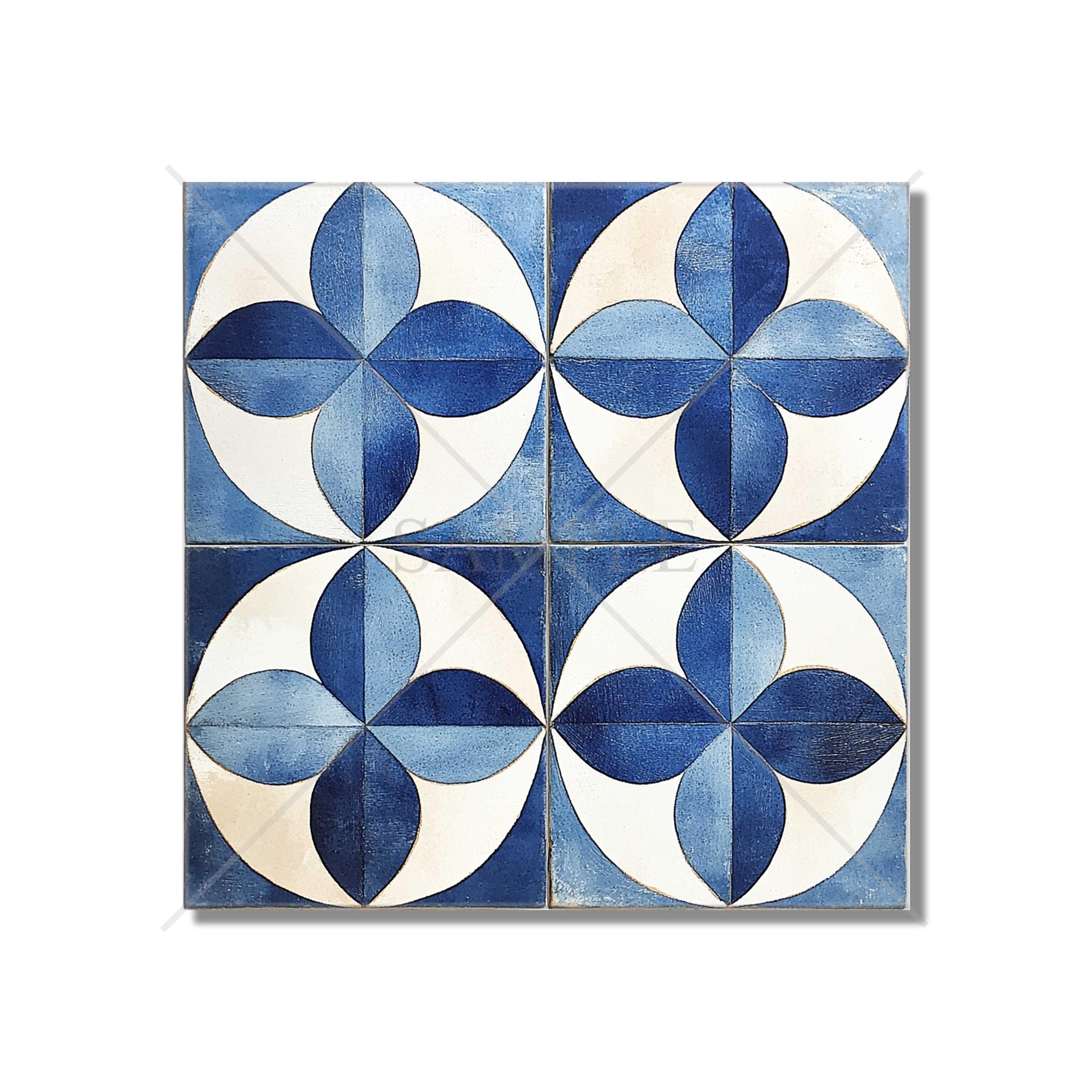 Blue and White Geometric Design Ceramic Tile - Unique Blue Kitchen ...
