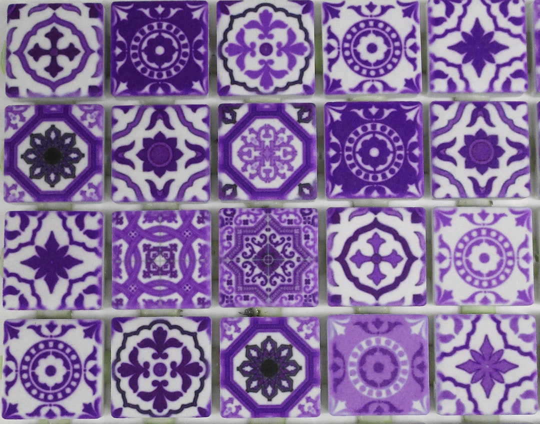 Mixed Mosaic Tiles Patchwork Ceramic Mosaic Tiles Purple Medallions Moroccan Tile Backsplash