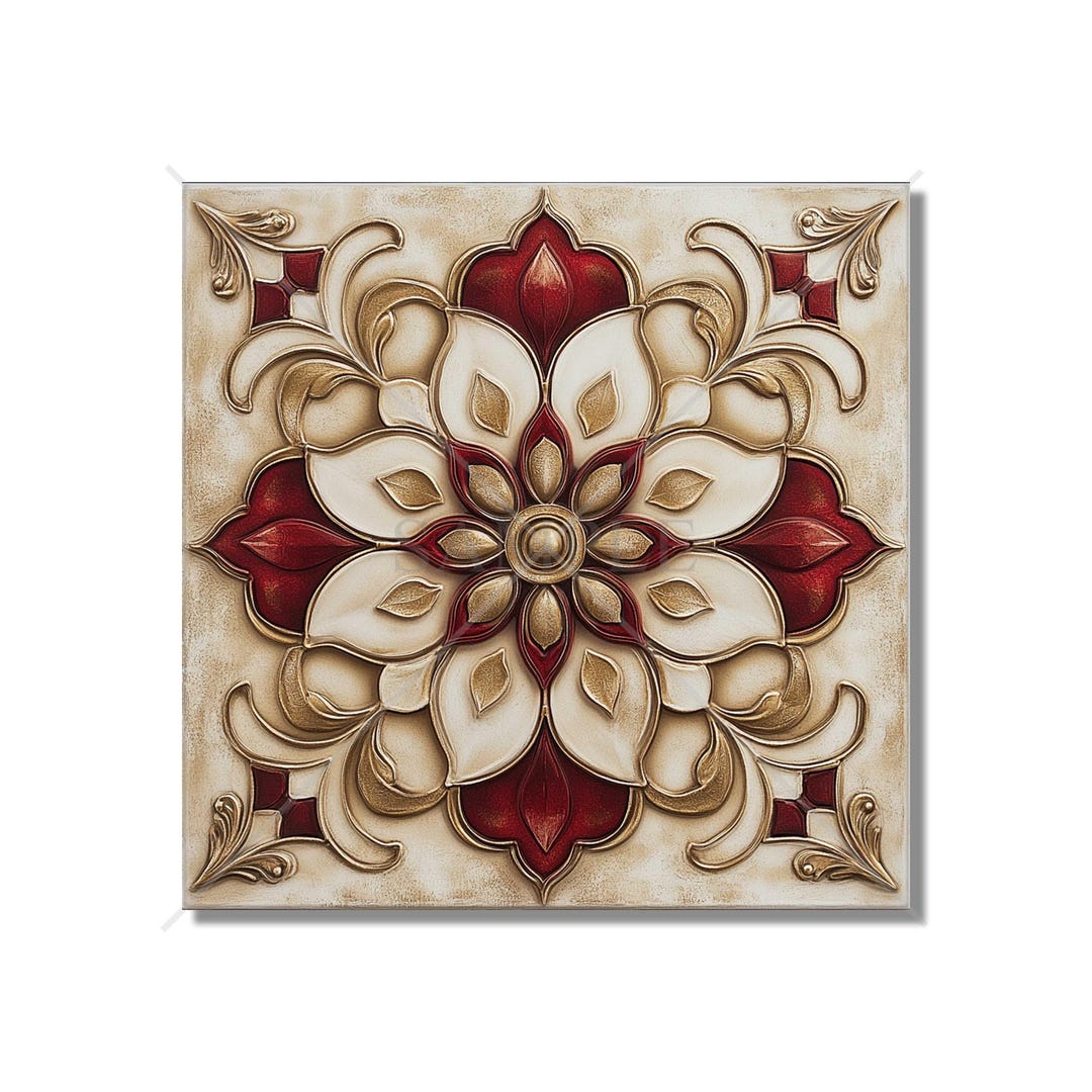 Red Cream Patterned Ceramic Tile - Unique Red Kitchen Backsplash Tiles ...