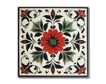 Red And Green Ceramic Tile - Vintage French Floral Design Tile - Kitchen Backsplash Tile Bathroom Wall Tile - Tile Free Shipping