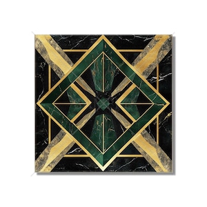 Art Deco Design Ceramic Tile - Black Green Gold Tones Art Deco Kitchen Backsplash Tile - Art Deco Bathroom Tile - Art Deco Fireplace