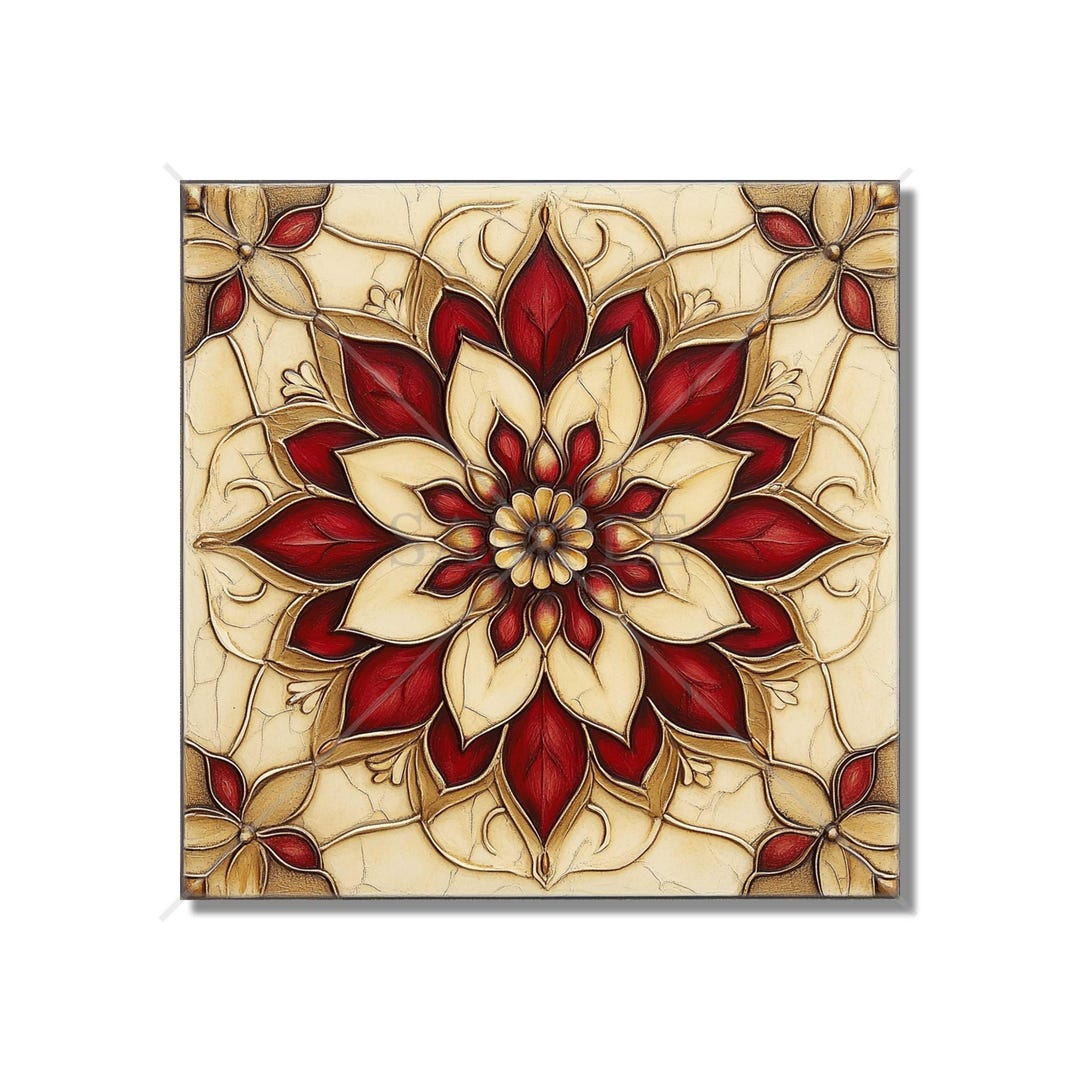 Red Ceramic Pattern Ceramic Tile Red Patterned Vintage Design Kitchen Backsplash Tiles, Red ...