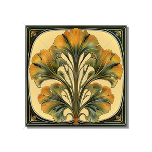 Vintage Art Nouveau Ginkgo Design Ceramic Tile - Decorative Kitchen Backsplash Tile Bathroom Tile - Antique Design Decorative Ceramic Tile