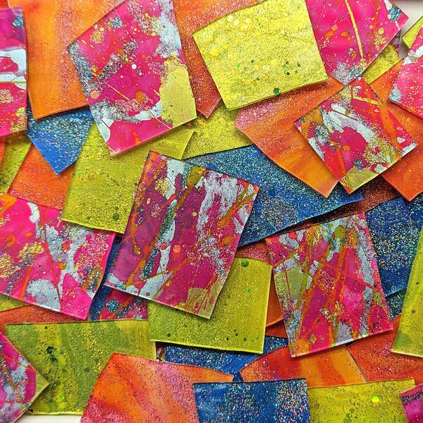 Sparkling Bright Multi Color Mix Glitter Glass Mosaic Tiles - 1/2 Pound Bulk Mosaic Tile - Bulk Glitter Glass Mosaic Tiles - Mosaic Supplies