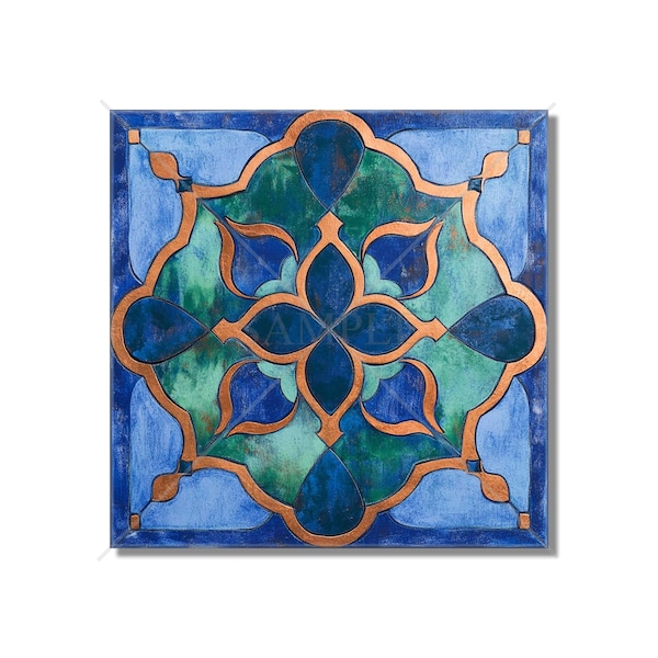 Blue Green Copper Ceramic Tile - Unique Blue Kitchen Backsplash Tile - Blue And Green Bathroom Tile - Patterned Blue Tiles - Free Shipping