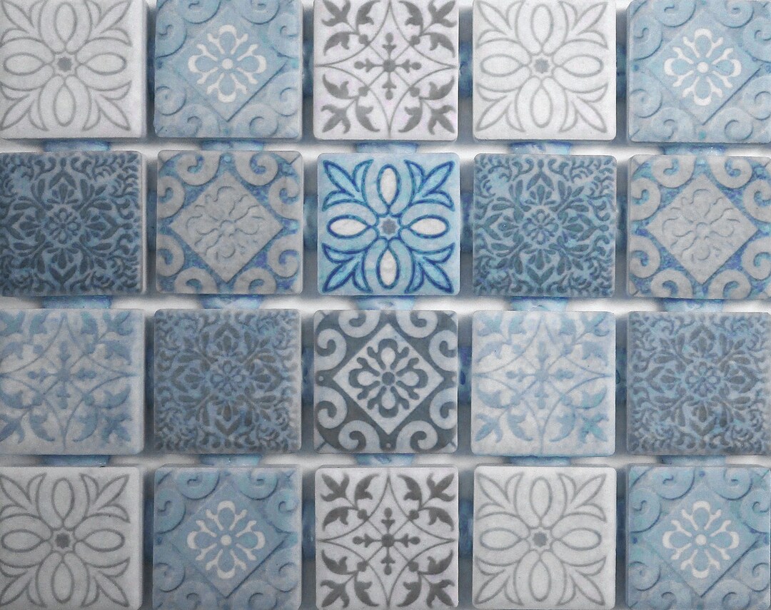 Ceramic Mosaic Tiles - Blue Grey Vintage Design Medallions Moroccan ...
