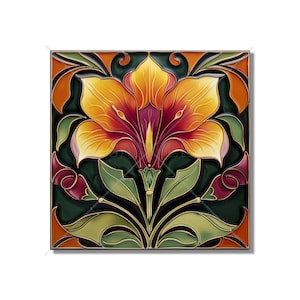 Green Orange Wine Red Floral Ceramic Tile - Vintage Art Nouveau Design Kitchen Backsplash Tile Bathroom Wall Tile Fireplace Ceramic Tile