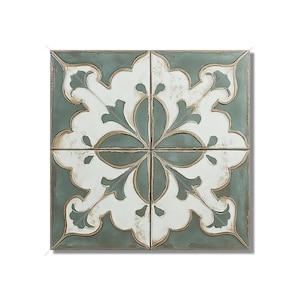 Aged Sage Green Ceramic Tile - Vintage Aged Design Tile - Unique Green Kitchen Backsplash Tile - Unique Bathroom Tile - Green Accent Tiles