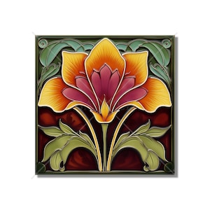 Green Orange Wine Red Floral Ceramic Tile - Vintage Art Nouveau Design Kitchen Backsplash Tile Bathroom Wall Tile Fireplace Ceramic Tile