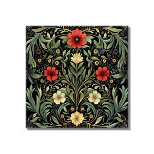 Red And Green Floral Ceramic Tile - Vintage French Floral Design Tile - Kitchen Backsplash Tile Bathroom Wall Tile Fireplace Ceramic Tile