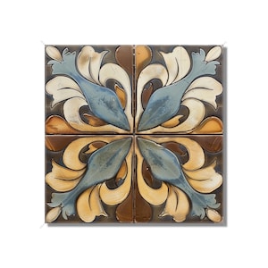 Ceramic Tile Kitchen Backsplash Tile - Blue Gold Decorative Medallion Art Nouveau Design Bathroom Tile Antique Reproduction Tile