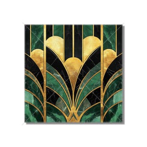 Art Deco Design Ceramic Tile - Black Green Gold Tones Art Deco Kitchen Backsplash Tile - Art Deco Bathroom Tile - Art Deco Fireplace