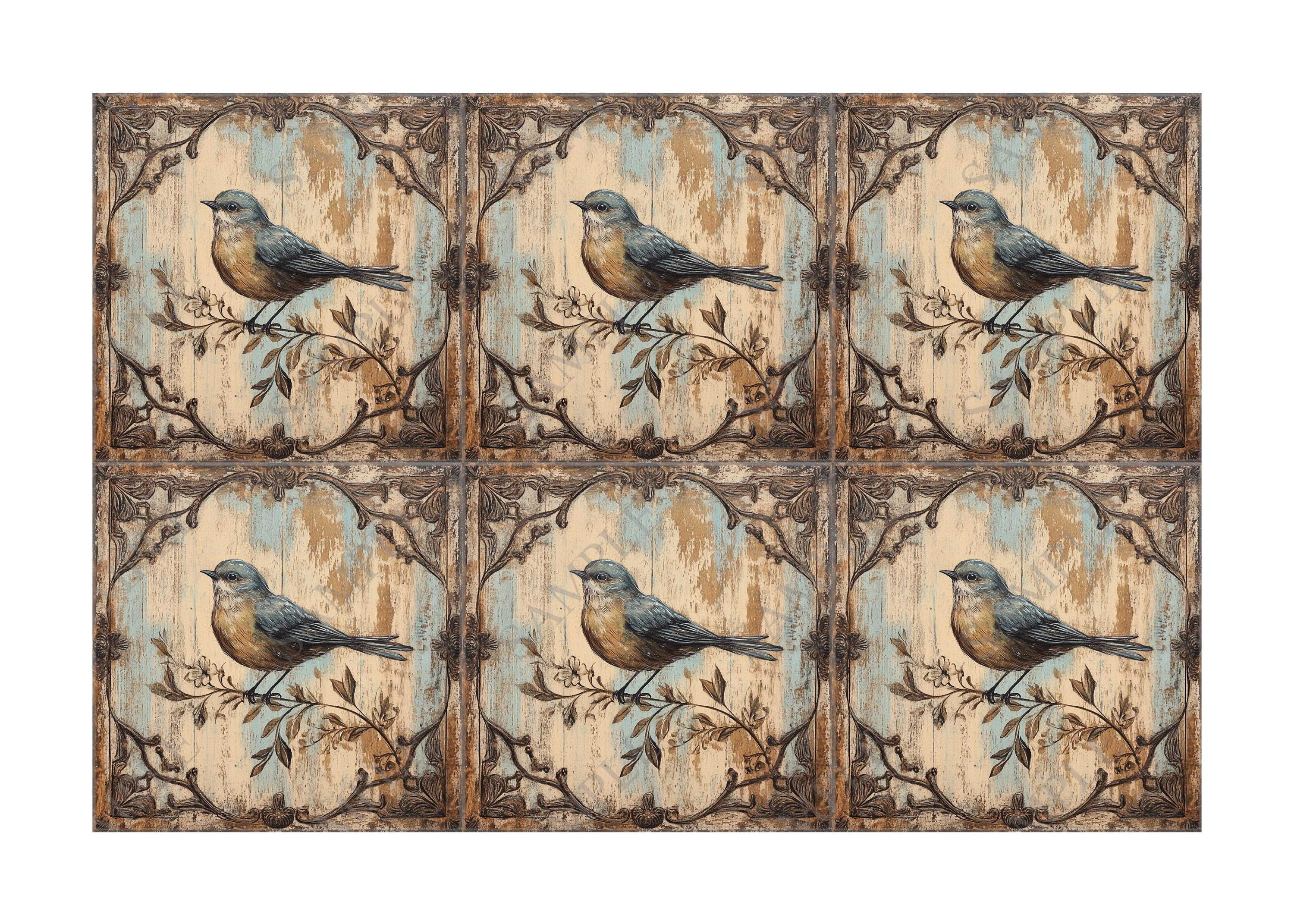 Vintage Bird Design Ceramic Tile - Ceramic Tiles With Birds - Blue Bird ...