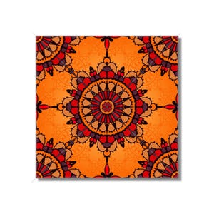 Orange Moroccan Design Ceramic Tile Kitchen Backsplash - Unique Bathroom Tiles - Patterned Fireplace Tile - Free Shipping