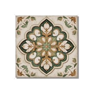 Green And Beige Ceramic Tile Vintage Aged Moroccan Tile Design - Green Kitchen Backsplash Tile - Bathroom Wall Tile - Green Patterned Tile
