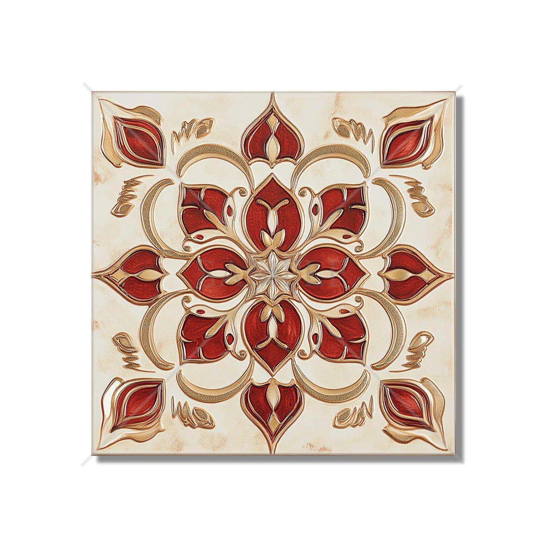Red Cream Patterned Ceramic Tile - Unique Red Kitchen Backsplash Tiles ...
