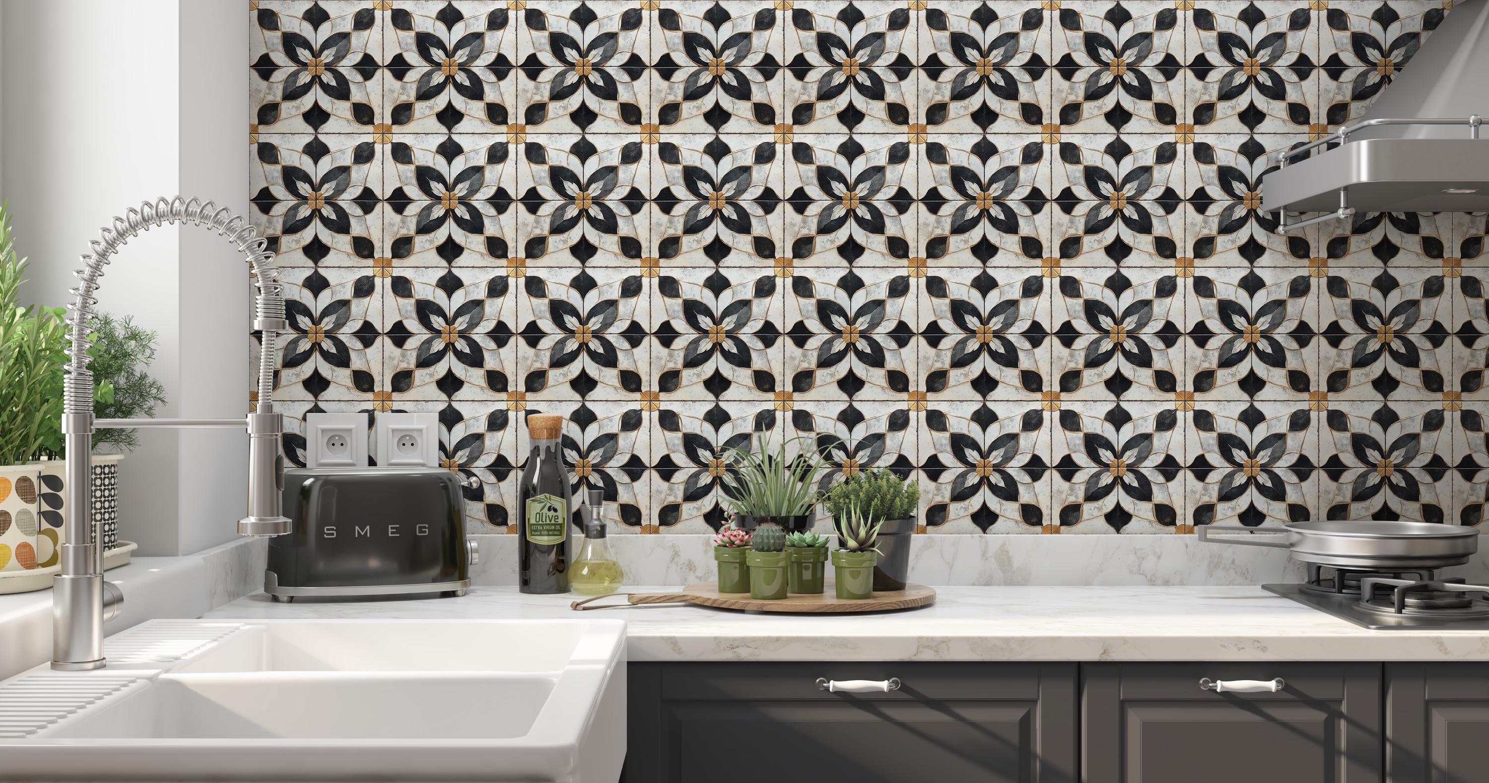 Ceramic Tile Aged Black White Kitchen Backsplash Antique Design Tile ...