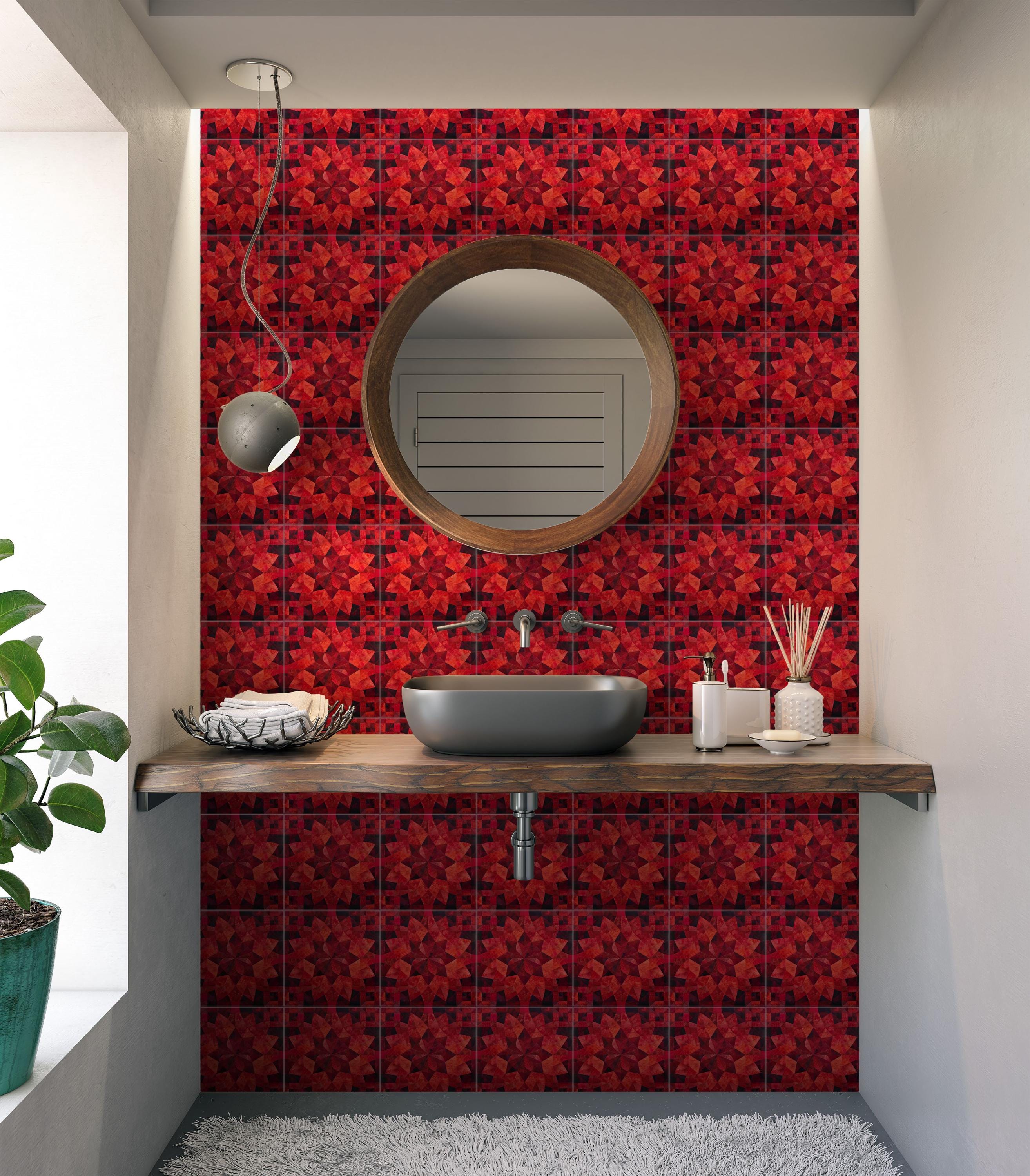 Red Patterned Ceramic Tile - Red Kitchen Backsplash Tile - Red Bathroom ...
