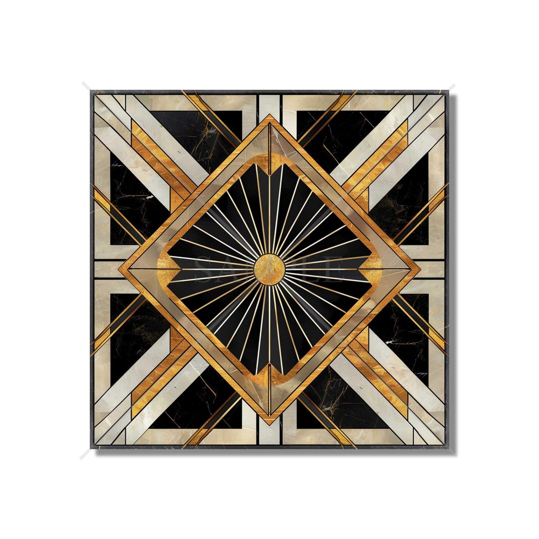 Vintage Art Deco Design Ceramic Tile Black and Gold Tones Art Deco ...