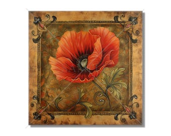 Poppy Flower Design Ceramic Accent Tile - Floral Design Kitchen Accent Backsplash Tile Floral Design Bathroom Accent Tiles -