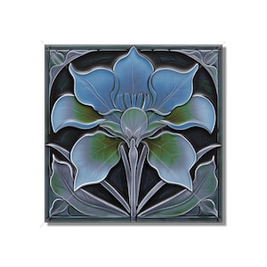 Blue Green Ceramic Tile Art Deco - Art Nouveau Design Blue Green Unique Kitchen Backsplash Tile Bathroom Tile - Antique Design Tile