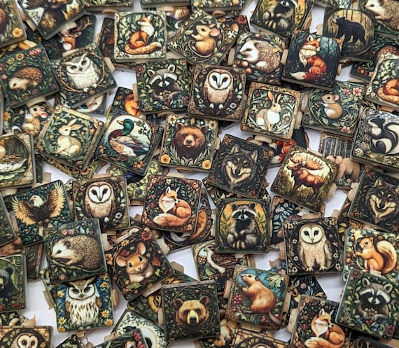 SALE 2 Pounds Woodland Animal Designs Mixed Ceramic Mosaic Tiles Mixed Mosaic Tile Pieces - Assorted Animal Designs Mosaic Tile With Animals