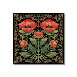 Red And Green Floral Ceramic Tile - Vintage Poppy Flowers Design Tile - Kitchen Backsplash Tile Bathroom Wall Tile Fireplace Ceramic Tile