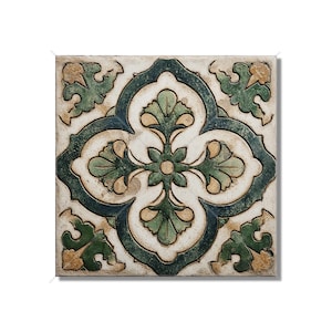 Green And Beige Ceramic Tile Vintage Aged Moroccan Tile Design - Green Kitchen Backsplash Tile - Bathroom Wall Tile - Green Patterned Tile