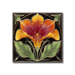 Green Orange Wine Red Floral Ceramic Tile - Vintage Art Nouveau Design Kitchen Backsplash Tile Bathroom Wall Tile Fireplace Ceramic Tile