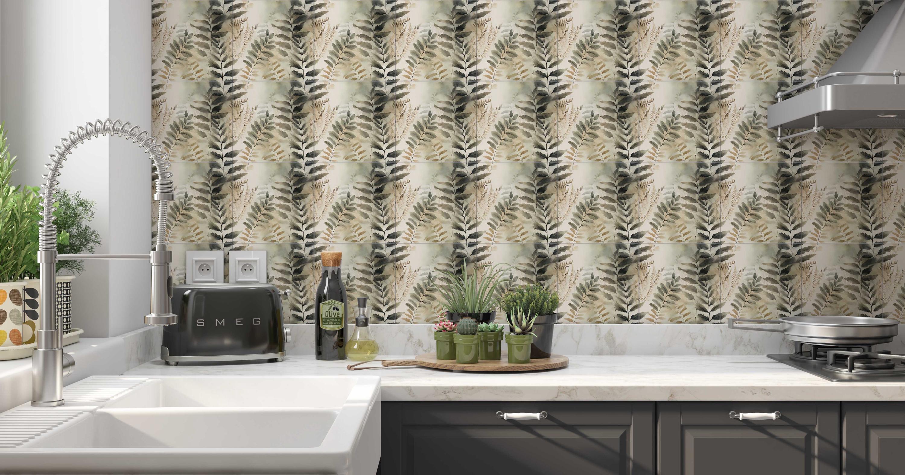 Moody Botanical Ceramic Tile - Botanical Kitchen Backsplash Tile ...