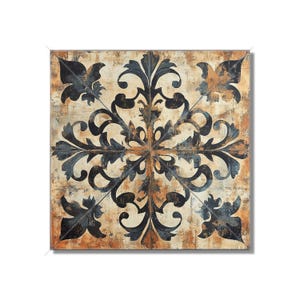 Black Tan Rust Ceramic Tile - Vintage French Tile Design - Black Kitchen Backsplash Tiles - Black Fireplace Tiles - Patterned Ceramic Tiles