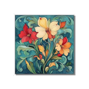 Ceramic Tile Vintage Art Nouveau Flower Design Art Nouveau Kitchen Backsplash Tiles Floral Tile Art Nouveau Accent Tiles Free Shipping