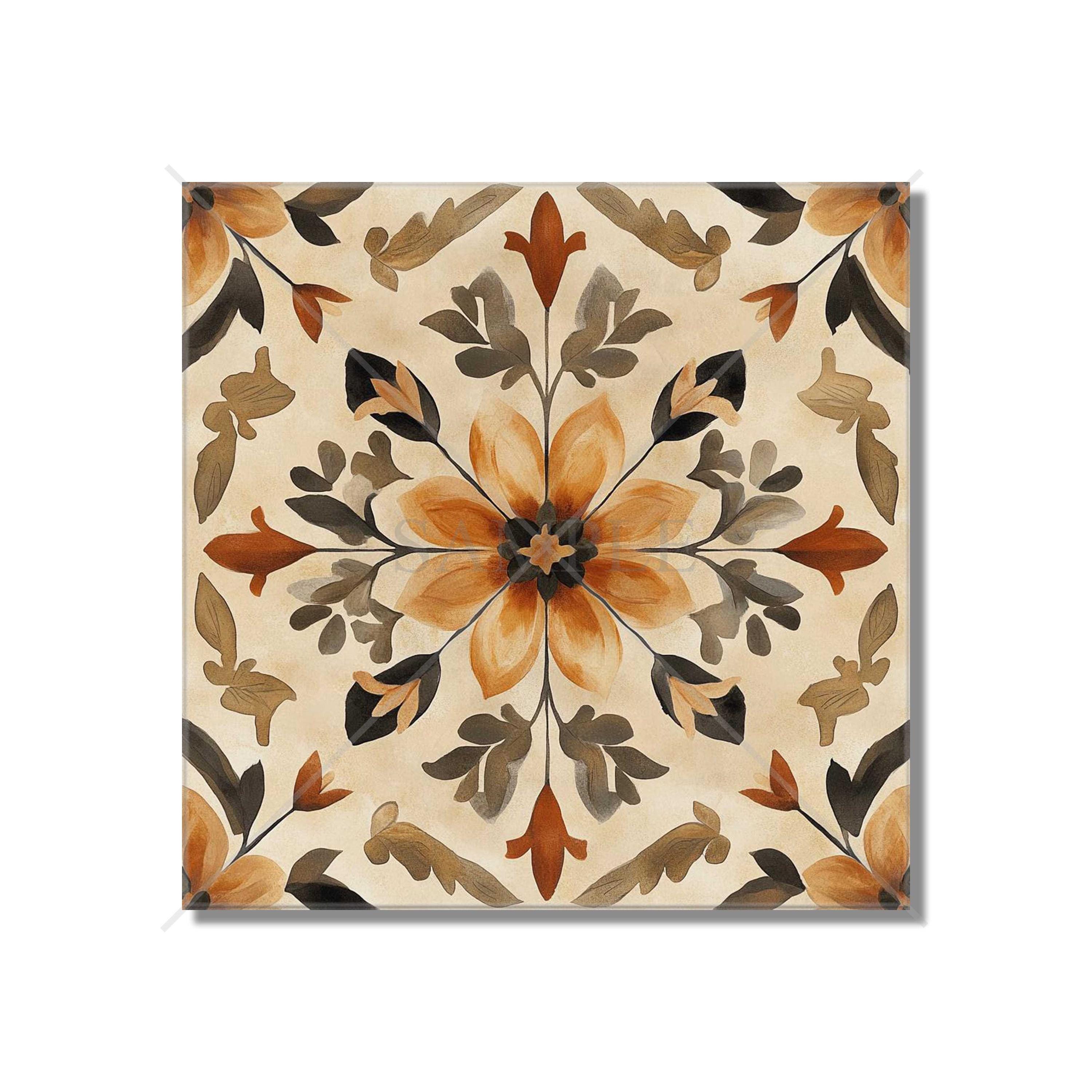 Warm Colors Botanical Ceramic Tile Patterned Kitchen Backsplash Tile ...