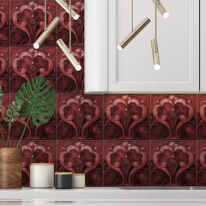 Ceramic Tile Dark Red Vintage Art Deco Design - Art Deco Kitchen ...