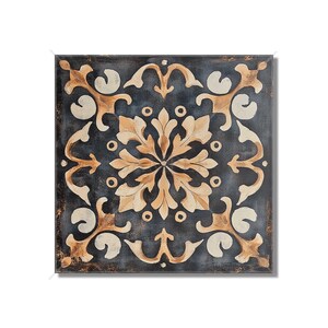 Black And Tan Ceramic Tile - Vintage French Tile Design - Black Kitchen Backsplash Tiles - Black Fireplace Tiles - Patterned Ceramic Tiles