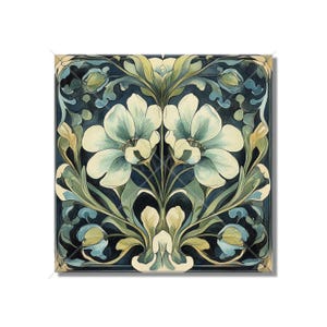 Blue Green Ceramic Tile Art Deco - Art Nouveau Design Blue Green Cream Unique Kitchen Backsplash Tile Bathroom Tile - Antique Design Tile