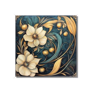 Blue Cream Vintage Art Nouveau Deco Design Ceramic Tile Art Nouveau Kitchen Accent Backsplash Floral Tile Art Nouveau Bathroom Free Shipping