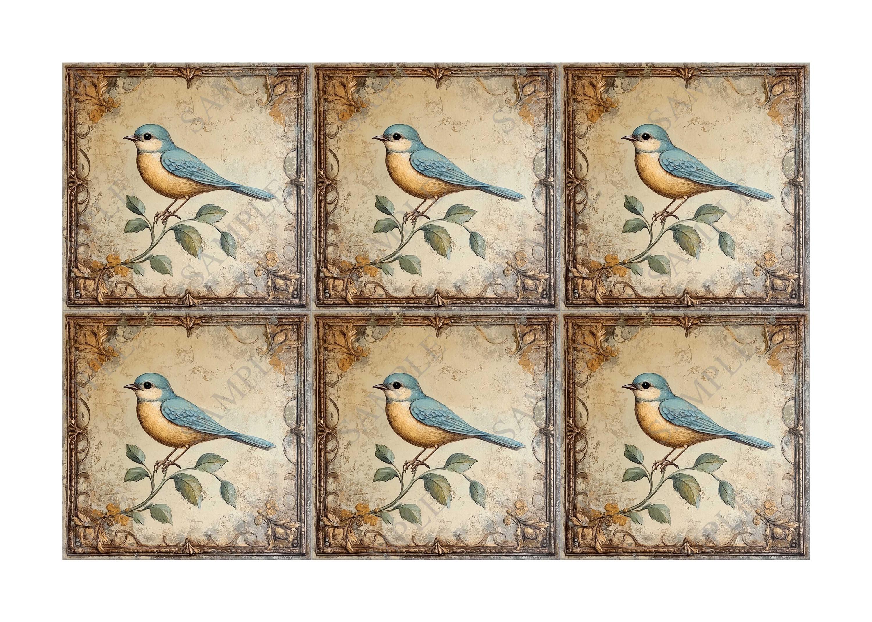 Vintage Bird Design Ceramic Tile - Ceramic Tiles With Birds - Blue Bird ...