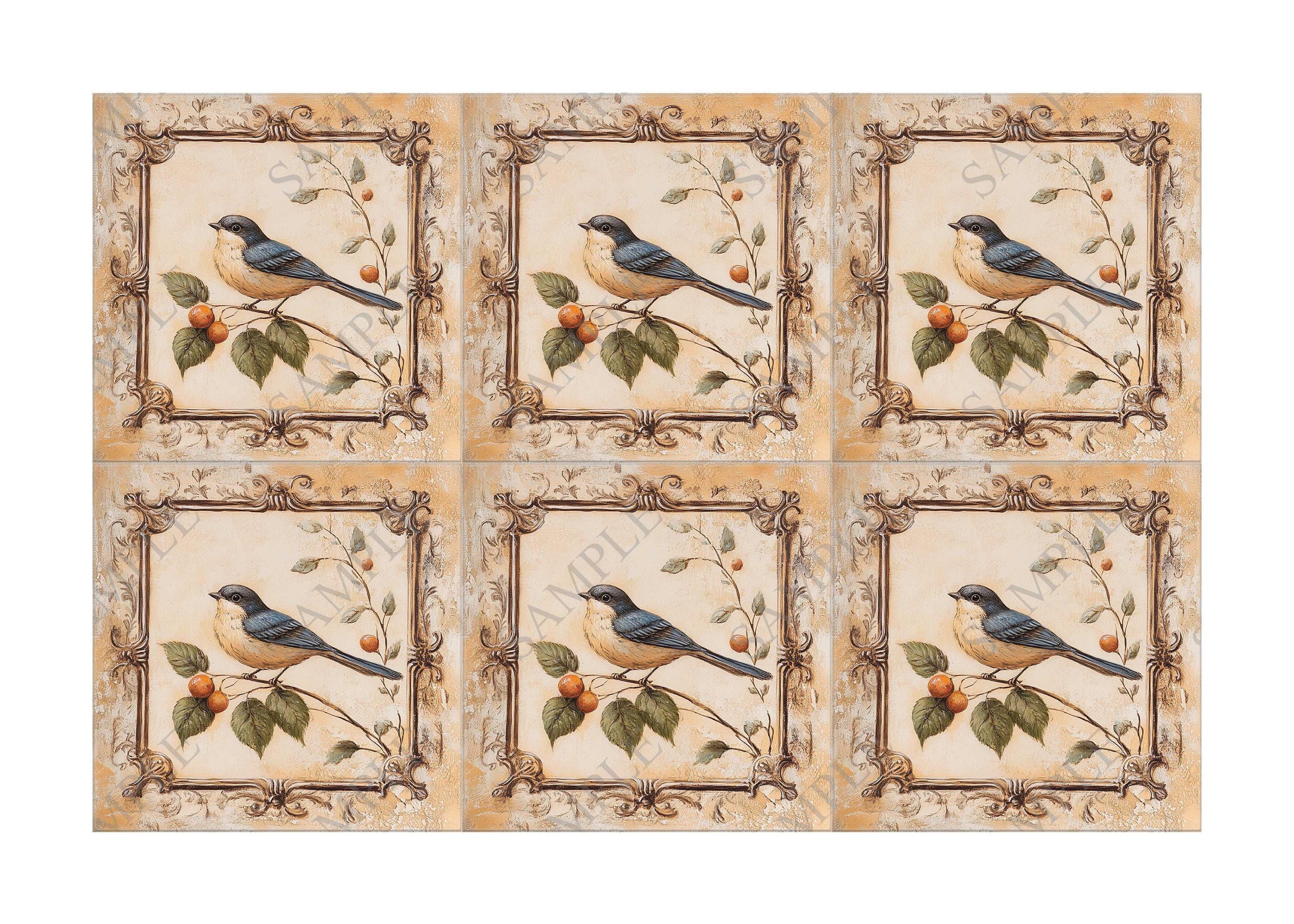 Vintage Bird Design Ceramic Tile - Ceramic Tiles With Birds - Bird ...