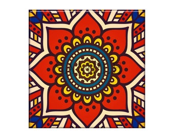 Decorative Ceramic Tile - Boho Medallion Tile Moroccan Tile Design Bright Colors Wall Tiles Kitchen Tile Bathroom Tiles - Ceramic Wall Tile